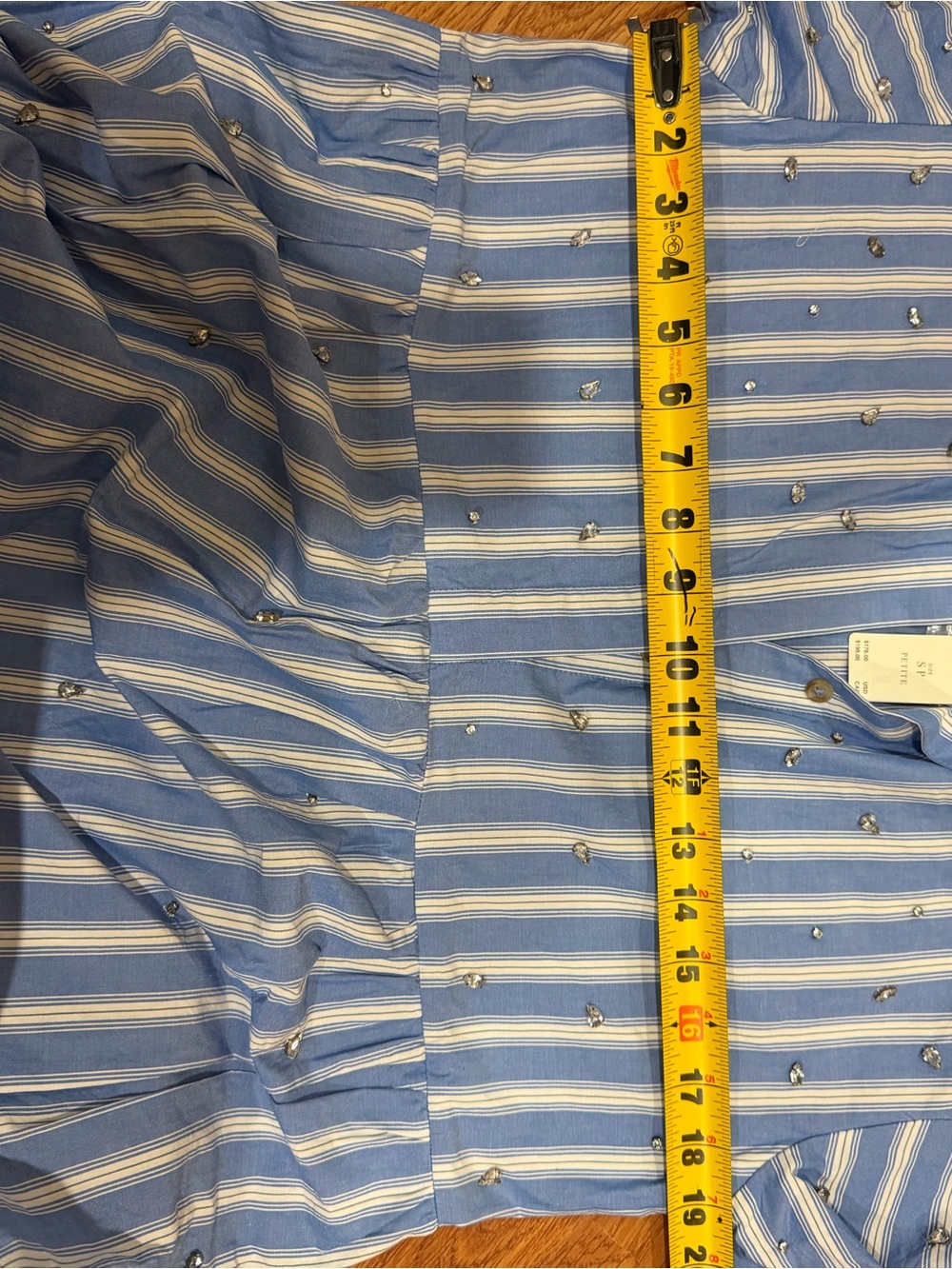 Anthropologie Blue and White Striped embellished Midi Shirt Dress - Picture 7 of 7